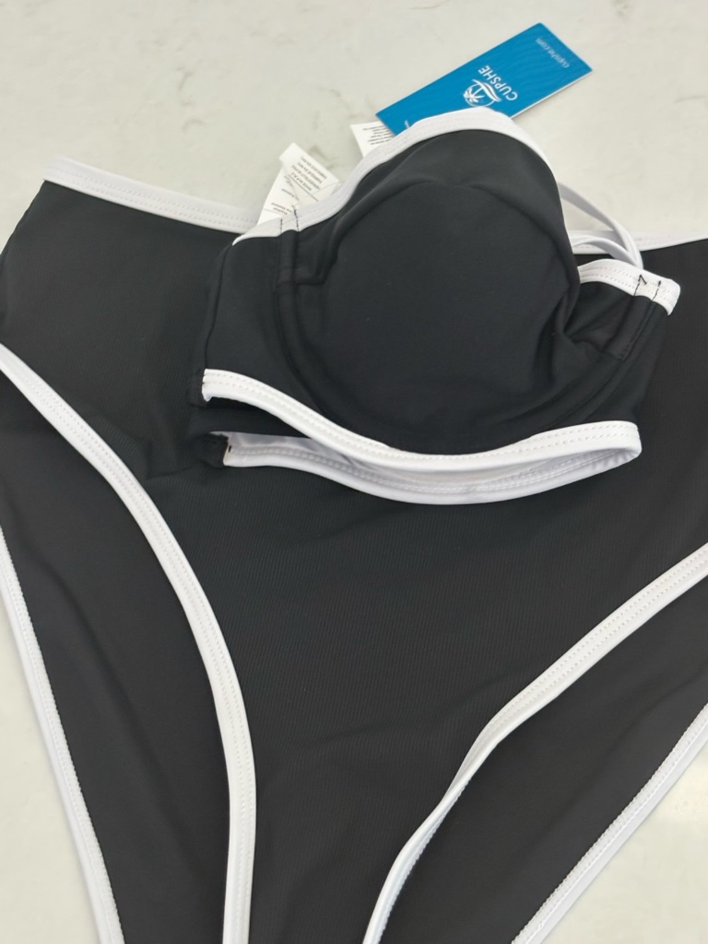 Cupshe Black Bikini Set with White Trim